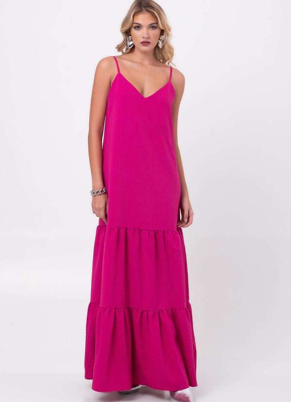 Pequia - Vestido Crepe Longo Marias Rosa Pequia Rosa