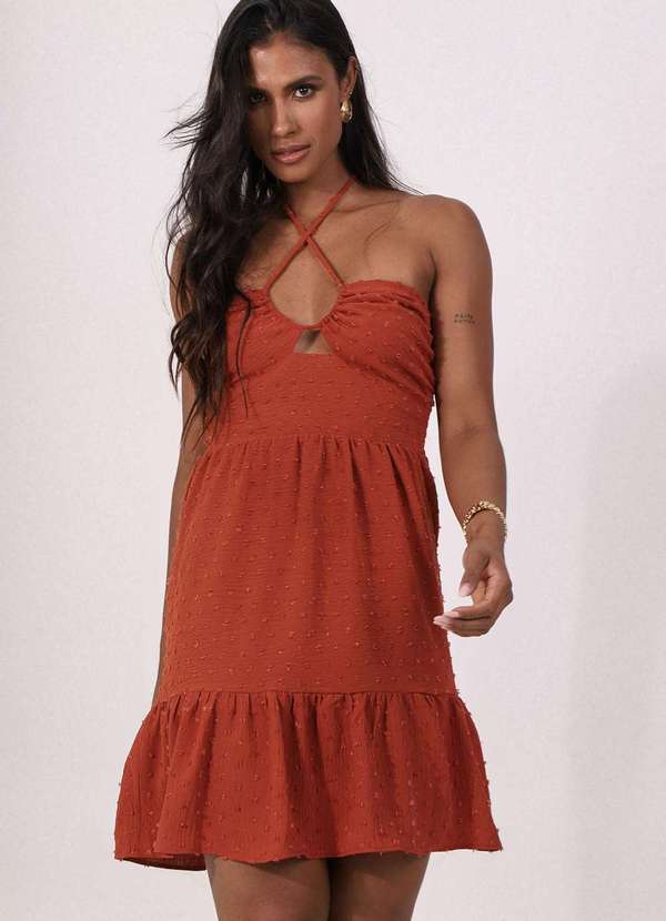 Pequia - Vestido Creponado Canaleta Marrom Pequia Marrom 1