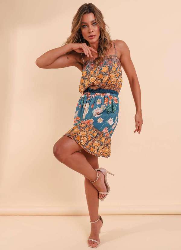 Pequia - Vestido Curto Alca Romance Retro Pequia Azul