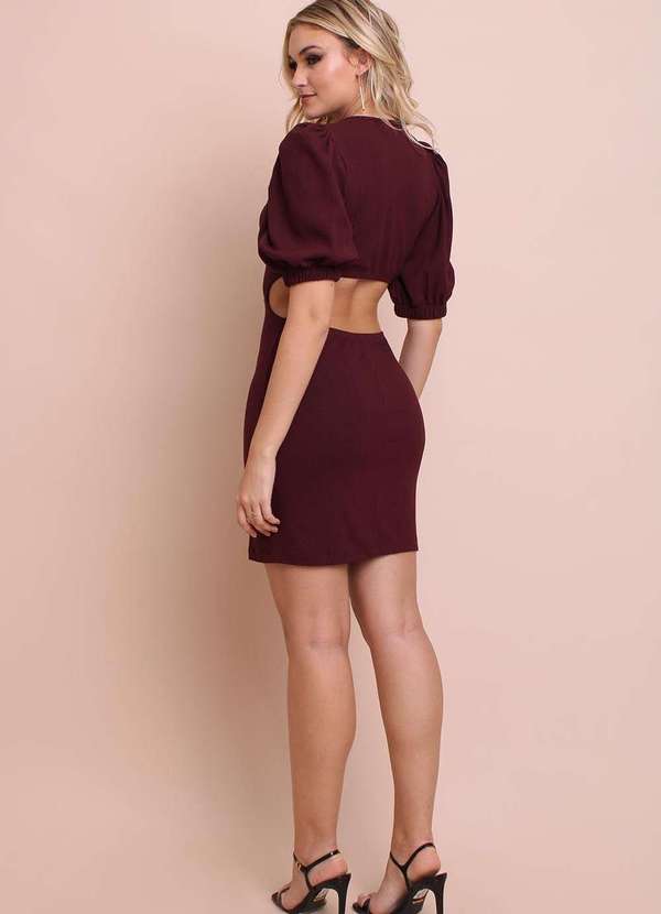 Labrava - Vestido Curto Manga Bufante Marsala Labrava Marrom 4