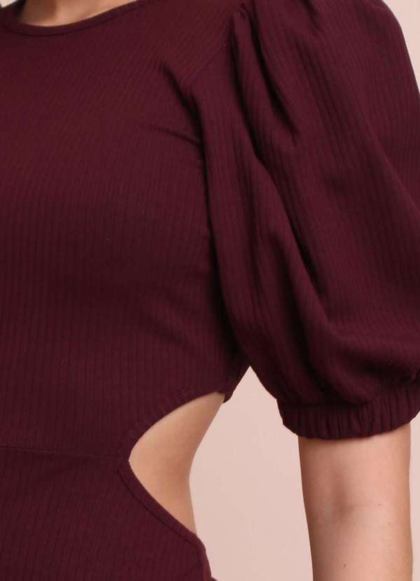 Labrava - Vestido Curto Manga Bufante Marsala Labrava Marrom 5