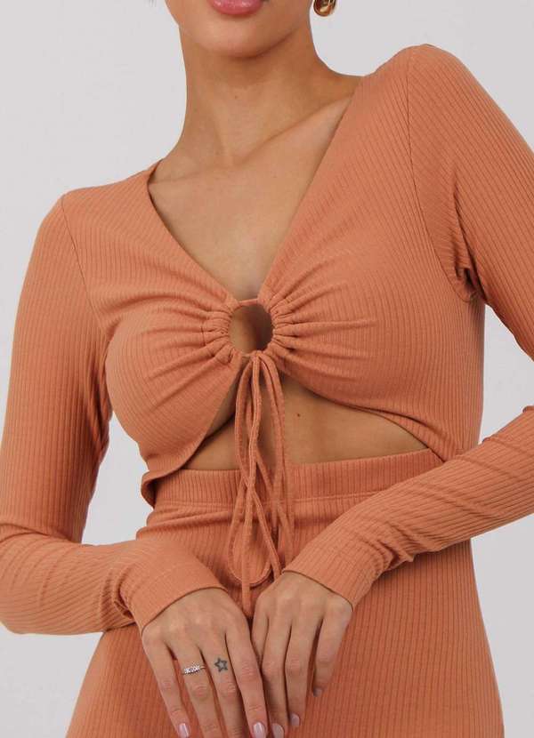 Labrava - Vestido Curto Manga Longa Labrava Bege 4