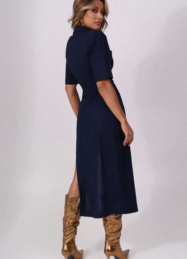 Labrava - Vestido Linho Midi Assimetrico Azul Labrava Azul 2