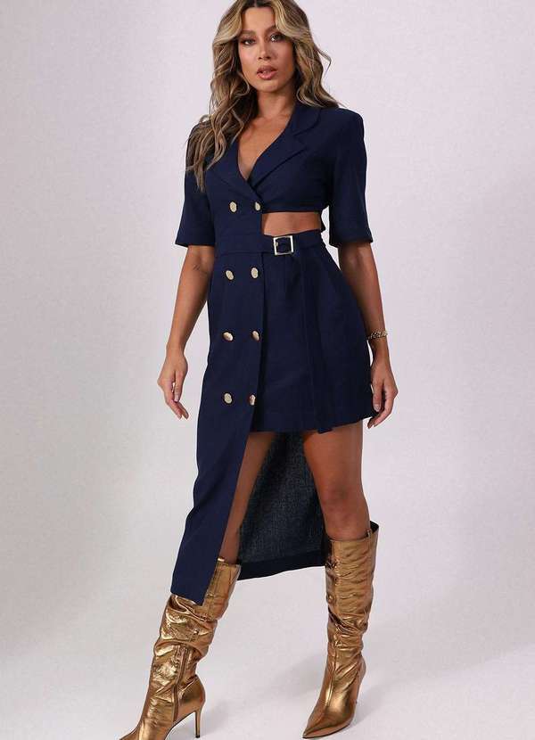 Labrava - Vestido Linho Midi Assimetrico Azul Labrava Azul 3