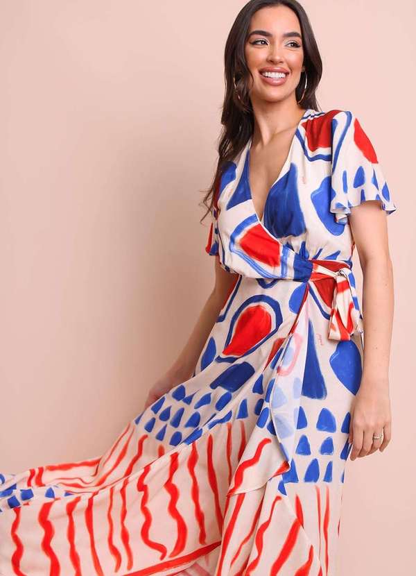 Pequia - Vestido Longo Geometria Navy Pequia Azul