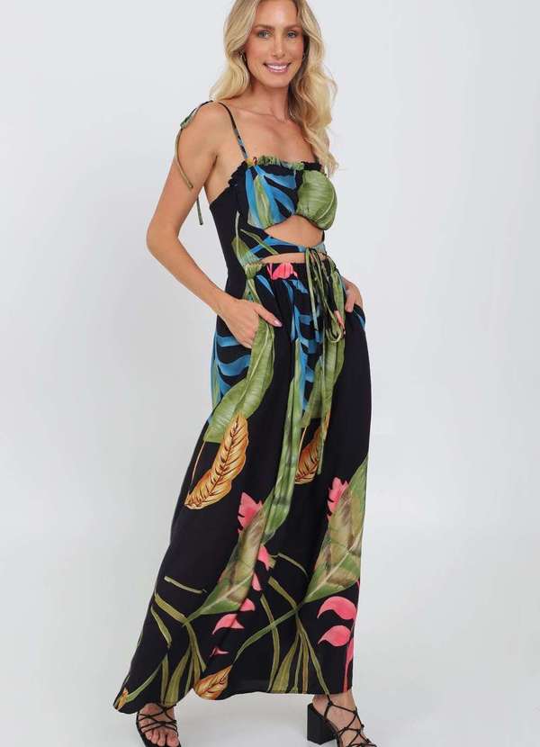 Pequia - Vestido Longo Maxi Folhagem Pequia Preto 4