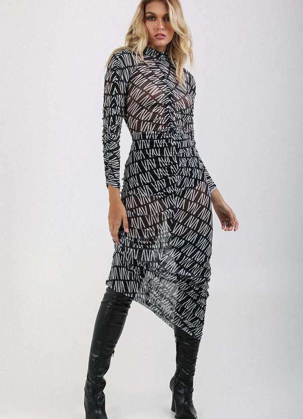 Labrava - Vestido Longo Tule Graphic Black Logo Labrava Preto