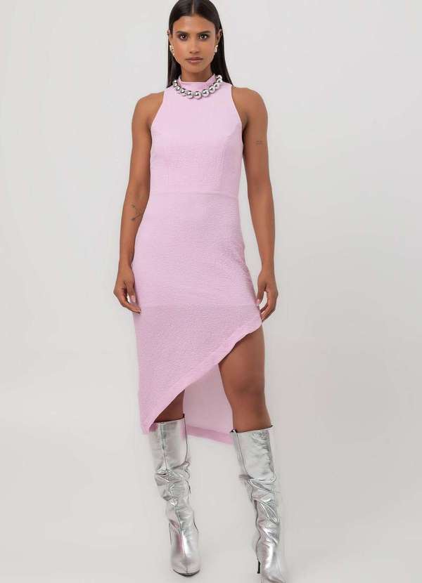 Labrava - Vestido Midi Assimetrico Fenda Rosa Labrava Rosa 1