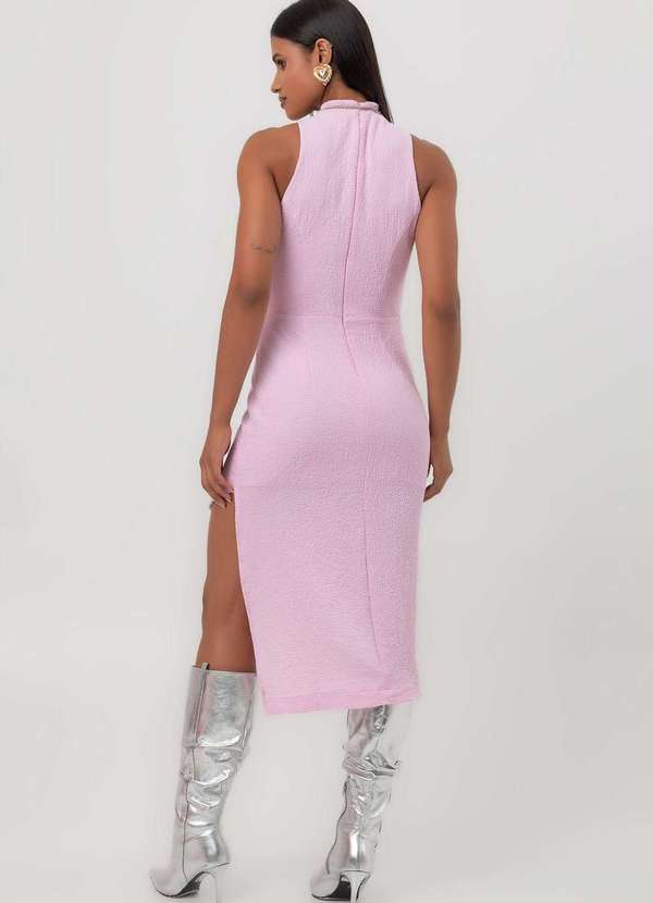 Labrava - Vestido Midi Assimetrico Fenda Rosa Labrava Rosa 2