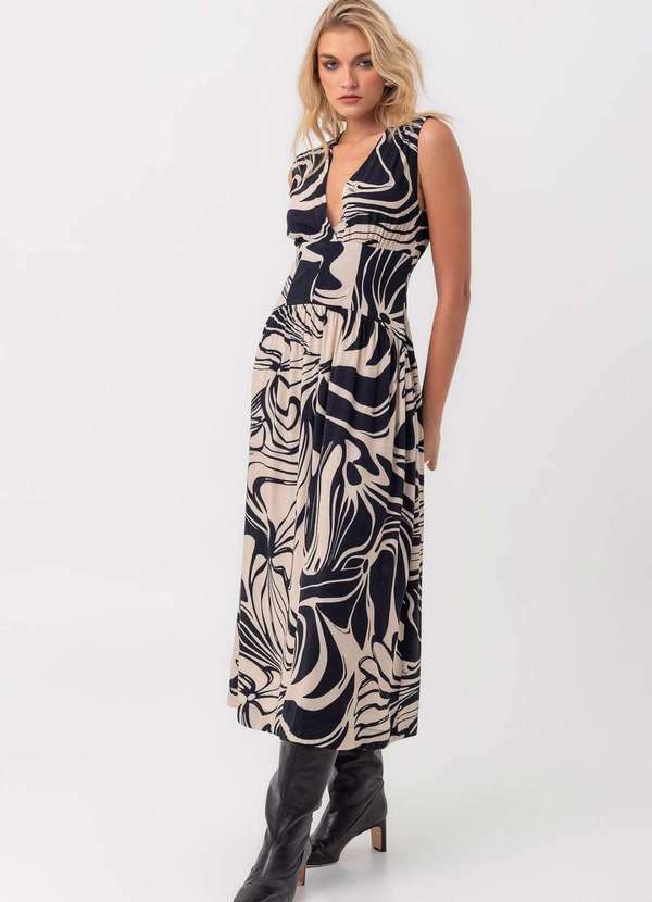 Pequia - Vestido Midi Contornos Pequia Bege