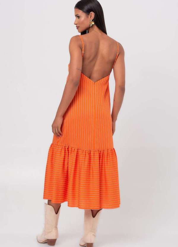 Pequia - Vestido Midi Listrado Laranja Pequia Laranja 2