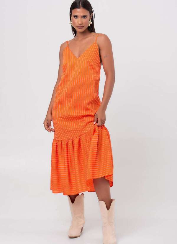 Pequia - Vestido Midi Listrado Laranja Pequia Laranja 3