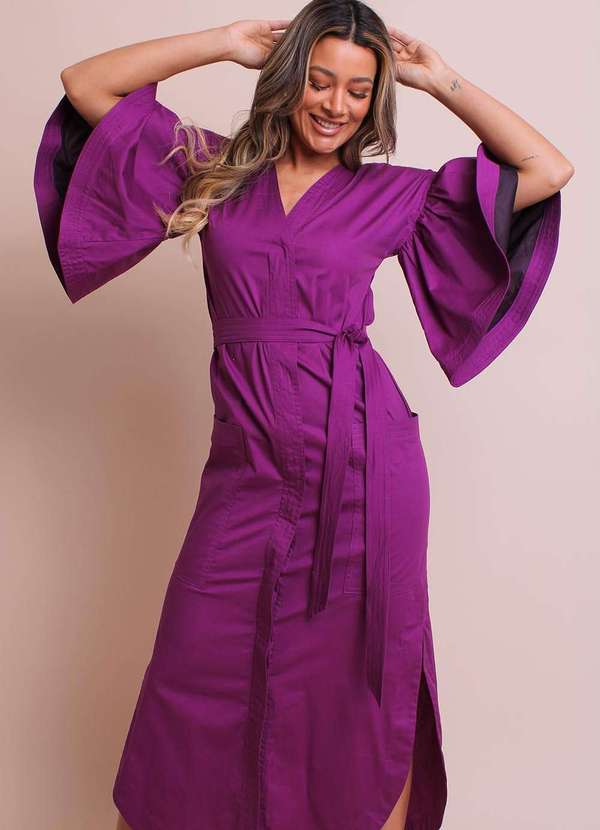 Labrava - Vestido Midi Manga Sino Roxo Labrava Roxo 2