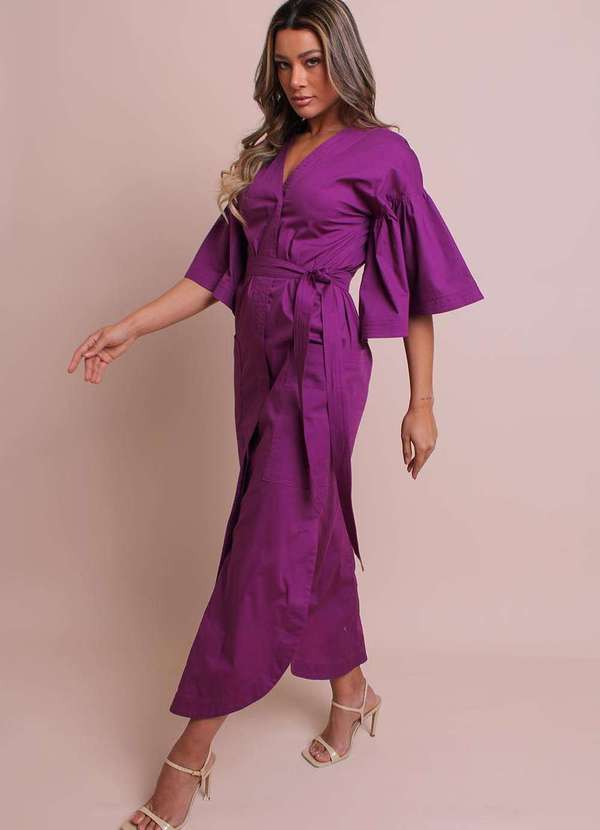 Labrava - Vestido Midi Manga Sino Roxo Labrava Roxo 3