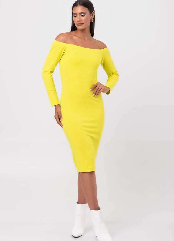 Labrava - Vestido Midi Ombro a Ombro Amarelo Lima Labrava Amarelo