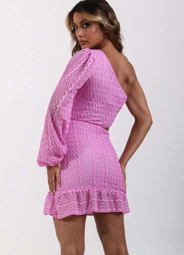 Labrava - Vestido Renda Curto Assimetrico Vazado Rosa Labrava Rosa 4