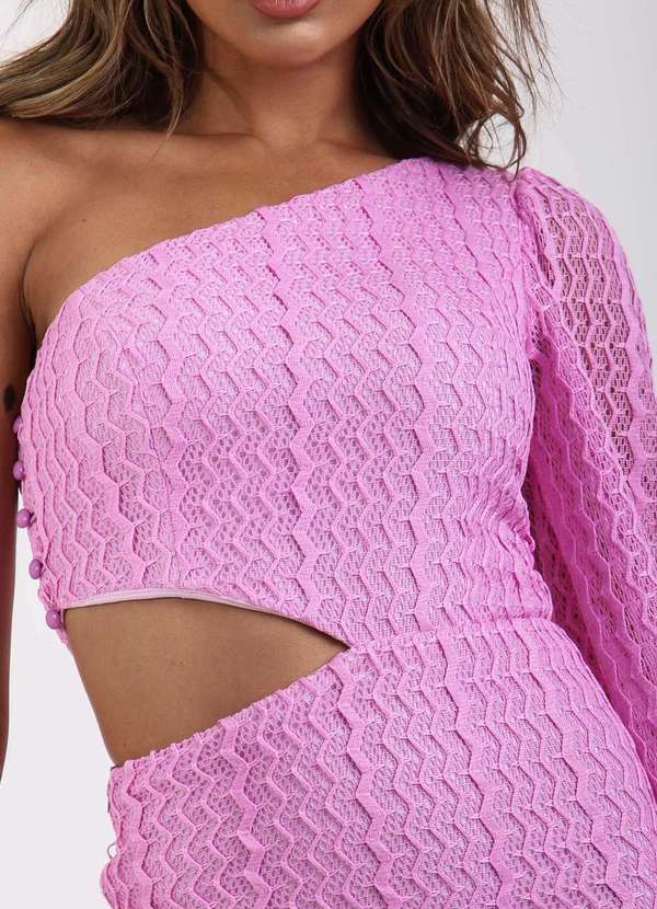 Labrava - Vestido Renda Curto Assimetrico Vazado Rosa Labrava Rosa 5