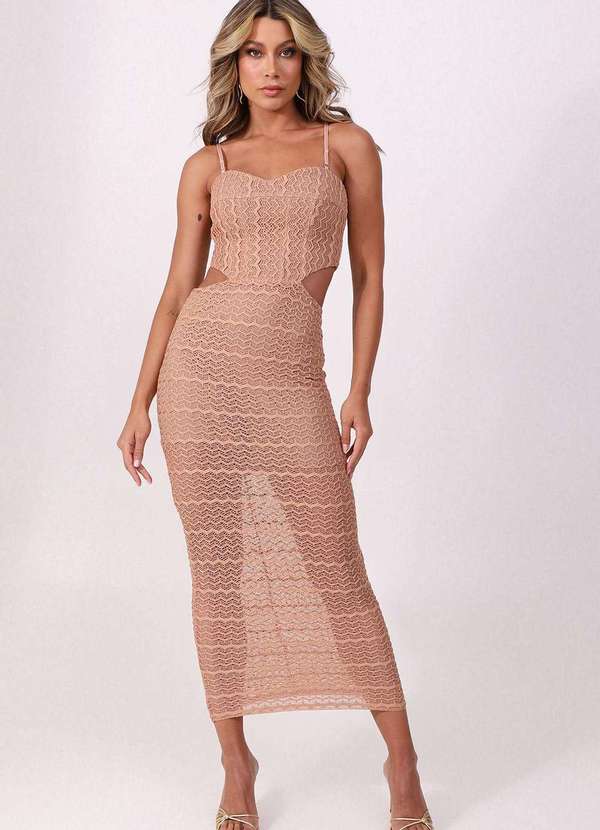 Labrava - Vestido Renda Super Midi Decote Coracao Nude Labrava Bege 3
