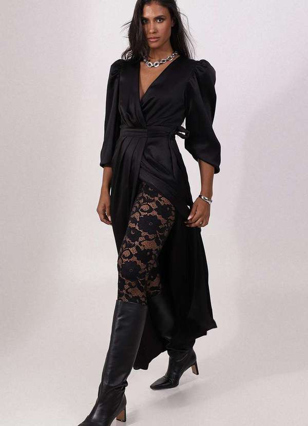 Labrava - Vestido Super Midi Transpassado Preto Labrava Preto 1