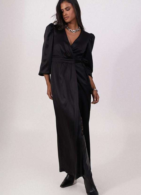 Labrava - Vestido Super Midi Transpassado Preto Labrava Preto 3