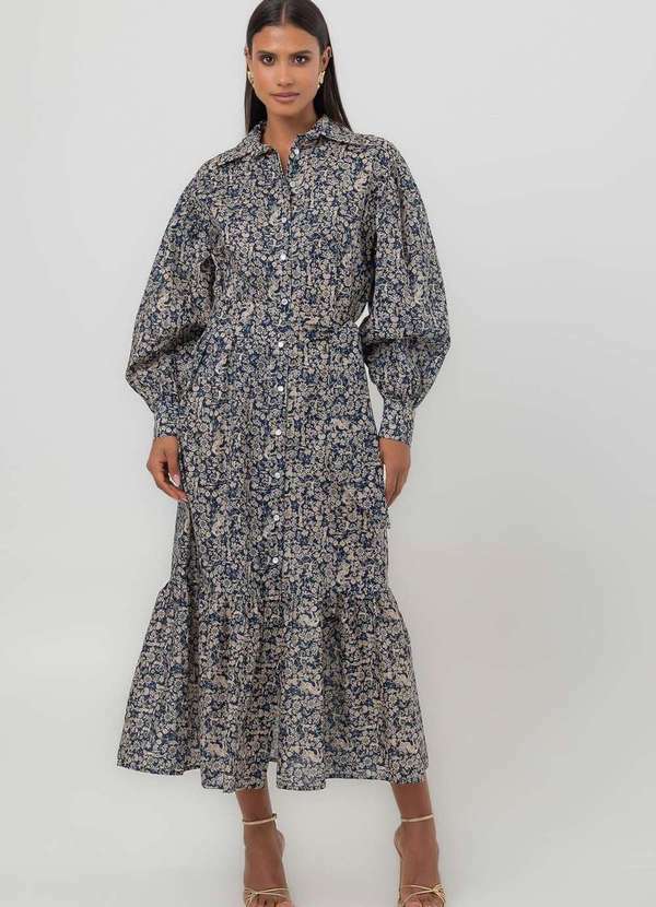 Pequia - Vestido Tricoline Chemise Recife de Corais Pequia Azul