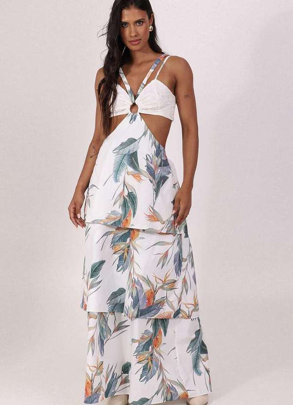 Pequia - Vestido Tricoline Longo Trancoso Pequia Branco