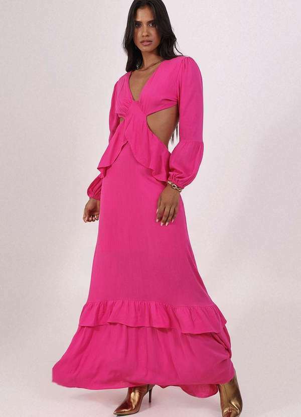 Pequia - Vestido Viscose Longo Recortado Rosa Pequia Rosa