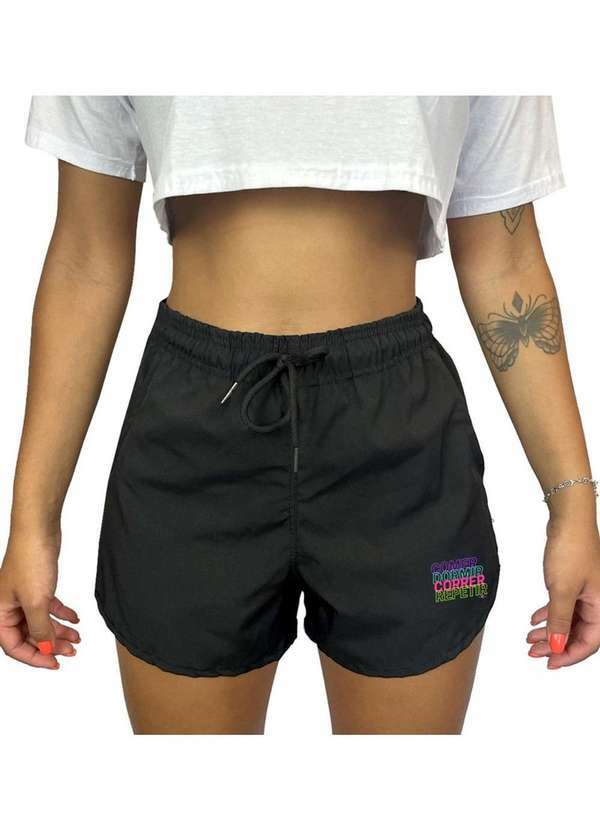 Wss Brasil - Shorts Corrida Feminino Preto Elastano Premium Wss Brasil Rotina Preto