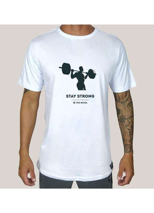 Wss Brasil - Camiseta Academia Algodao Prime Wss Stay Strong Branco