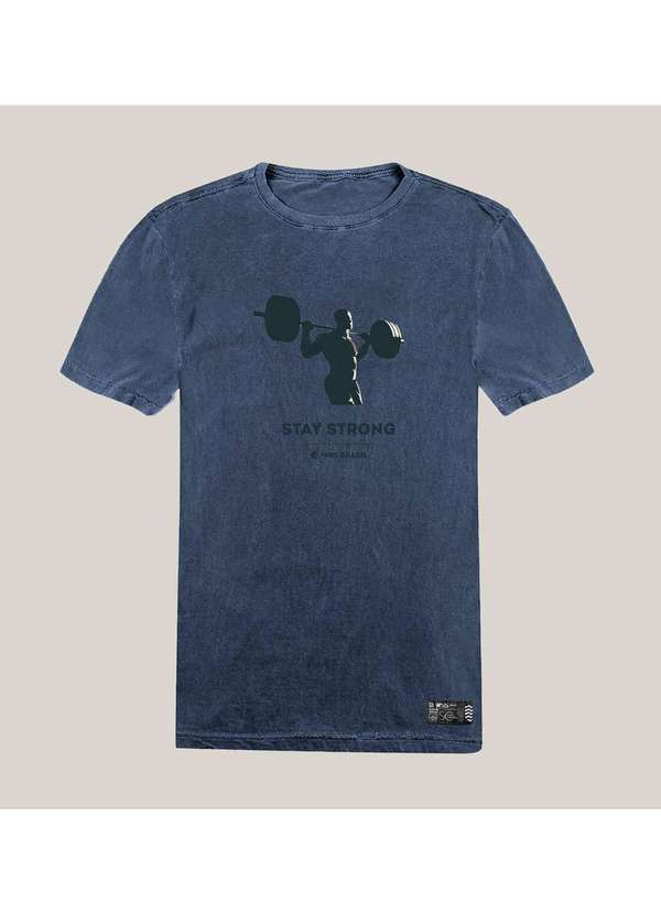 Wss Brasil - Camiseta Academia Estonada Algodao Prime Wss Stay Strong Azul