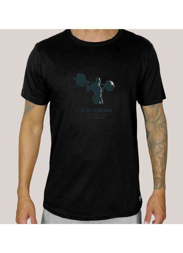 Wss Brasil - Camiseta Academia Masculina Preta Algodao Prime Wss Stay Strong Preto