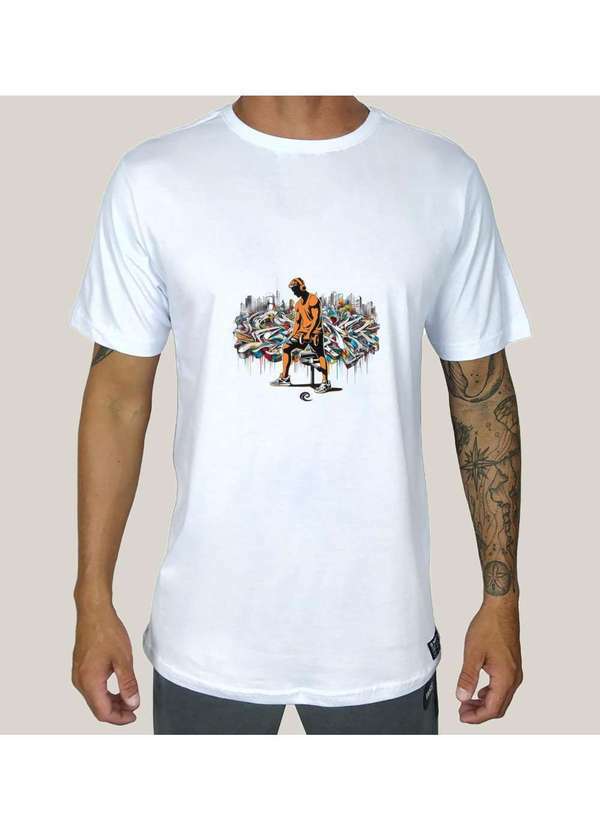 Wss Brasil - Camiseta Academia Masculina Wss Gym Graffiti Orange Branco