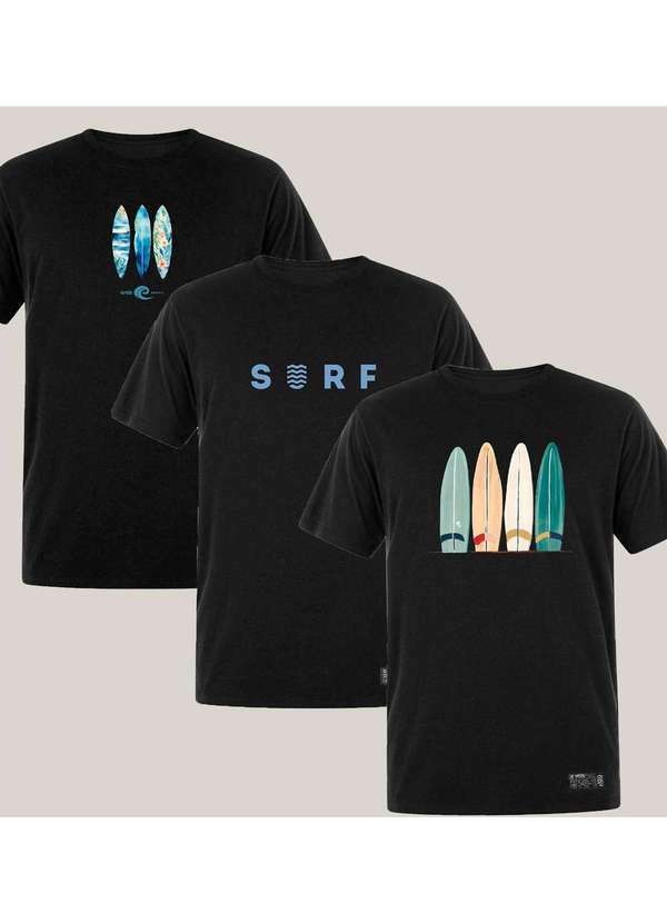 Wss Brasil - Kit 3 Camisetas Masculinas Surf Wss Brasil Preto