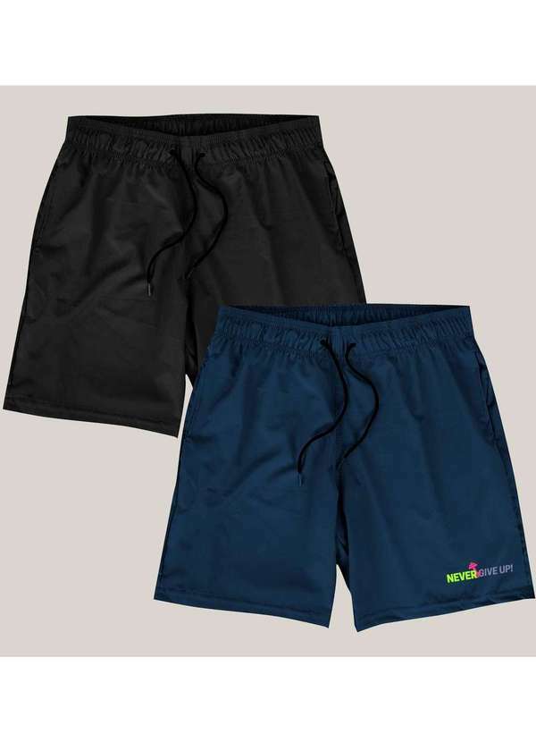Wss Brasil - Kit 2 Shorts Academia Masculino Elastano Wss Gym Never Give Up Preto