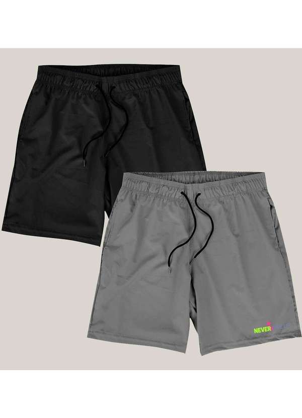 Wss Brasil - Kit Shorts Academia Masculino Elastano Wss Gym Never Give Up Preto