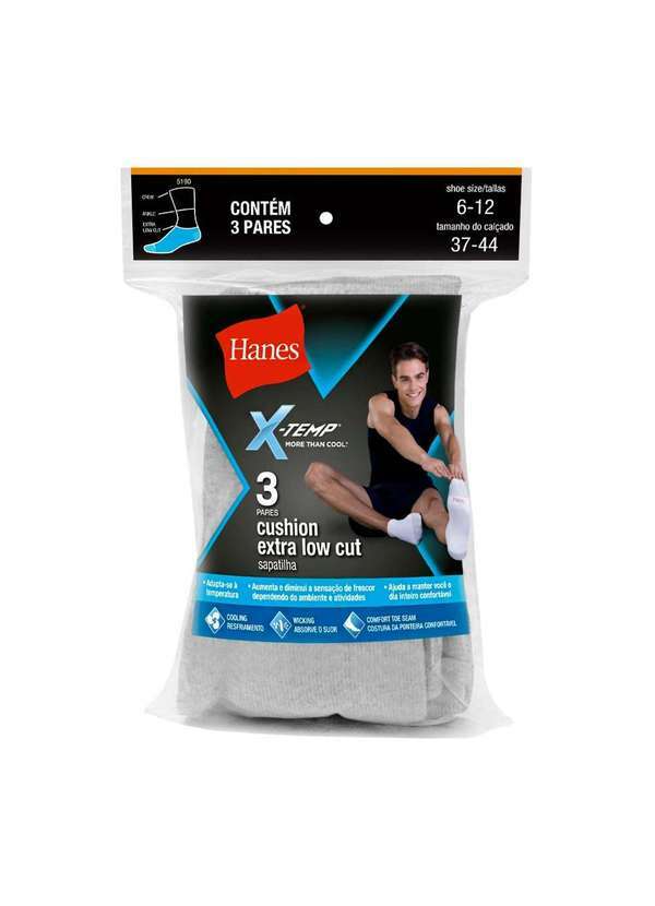 Hanes - Kit 3 pares de Meia Esportiva Hanes Sapatilha 5190 Cinza - Un