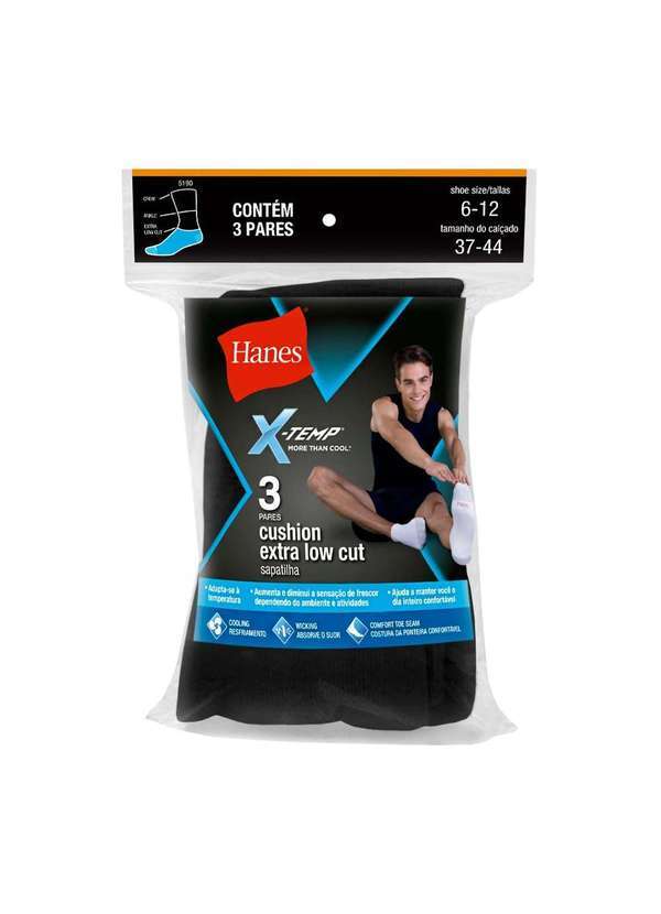 Hanes - Kit 3 pares de Meia Esportiva Hanes Sapatilha 5190 Preto - Un