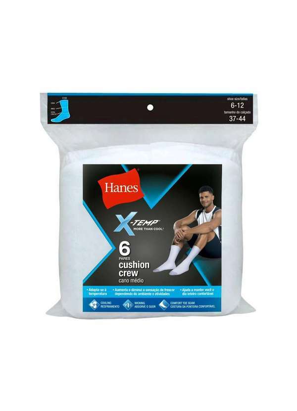 Hanes - Kit 6 pares de Meia Esportiva Hanes Cano Médio 5184 Branco - Un
