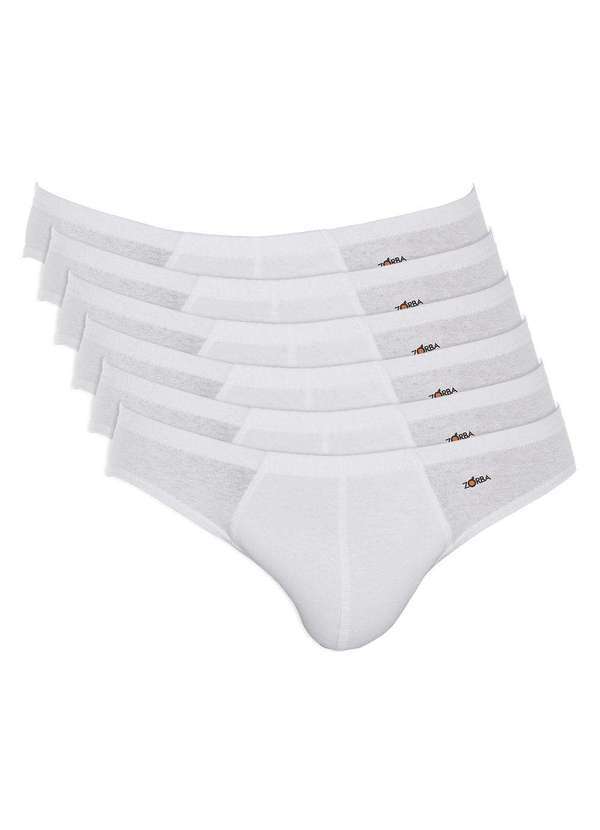Zorba - Kit 6 Cuecas Zorba Slip Algodão 791 Branco - P