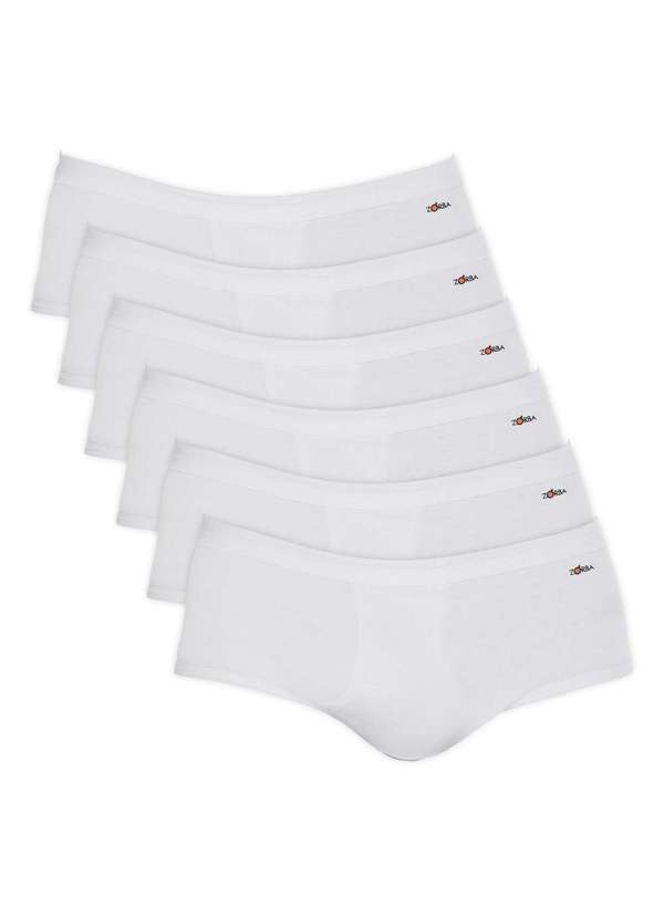 Zorba - Kit 6 Cuecas Zorba Slip Linea com Abertura Algodão 185 Branco - P