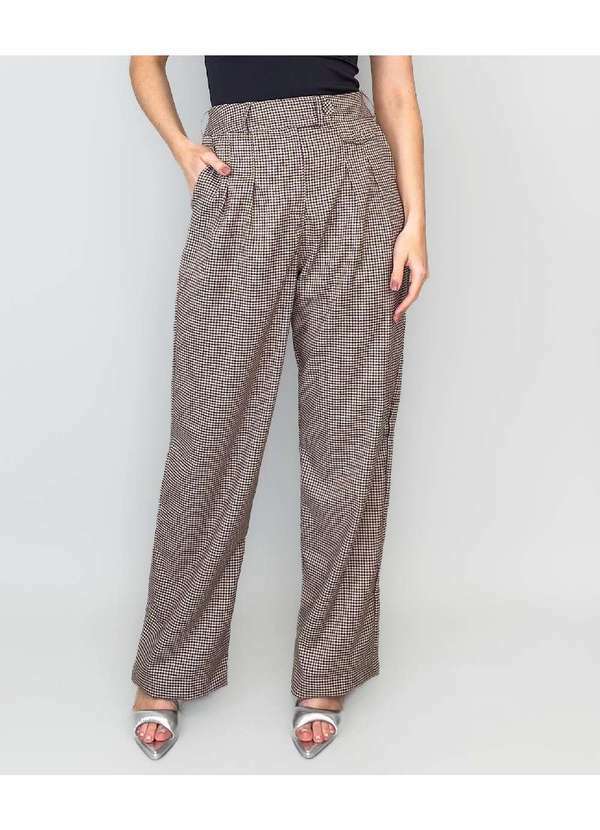 Conigli Design - Calca Cambridge Wide Leg Alfaiataria Xadrez Caramelo Marrom