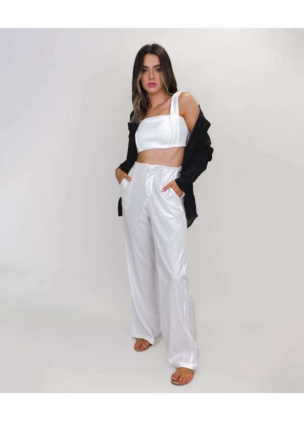 Conigli Design - Calca Copacabana Pantalona Linho Lisa Off White Branco
