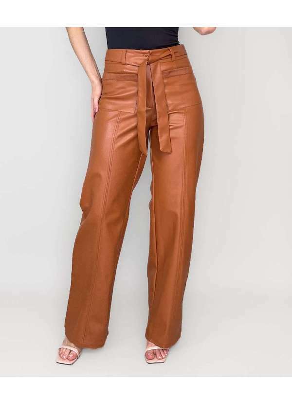 Conigli Design - Calca Liverpool Wide Leg Pu Mocaccino Marrom