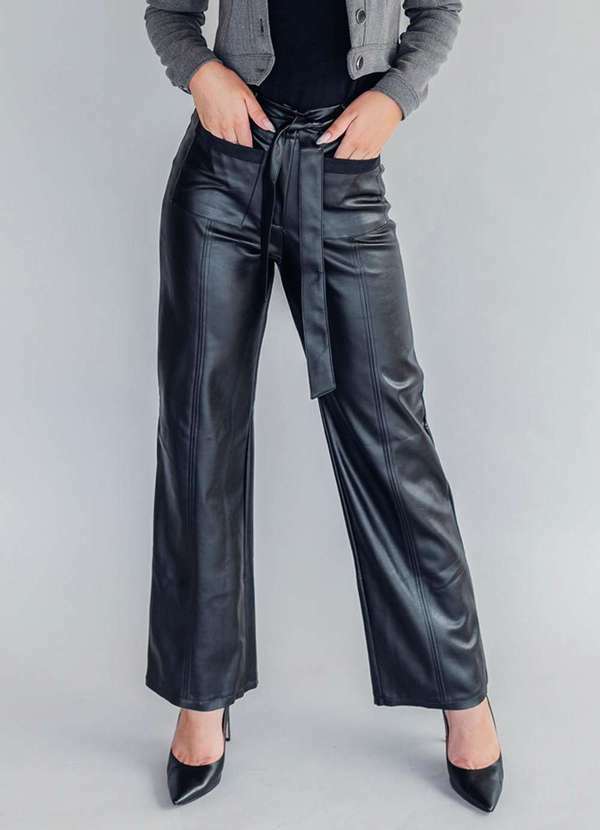 Conigli Design - Calca Liverpool Wide Leg Pu Preto