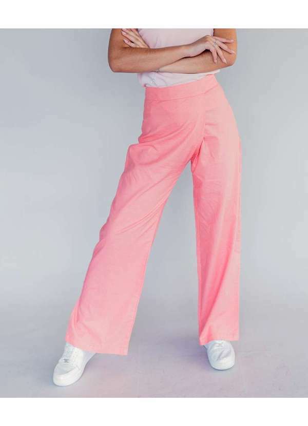 Conigli Design - Calca Pantalona Linho Lisa Rosa