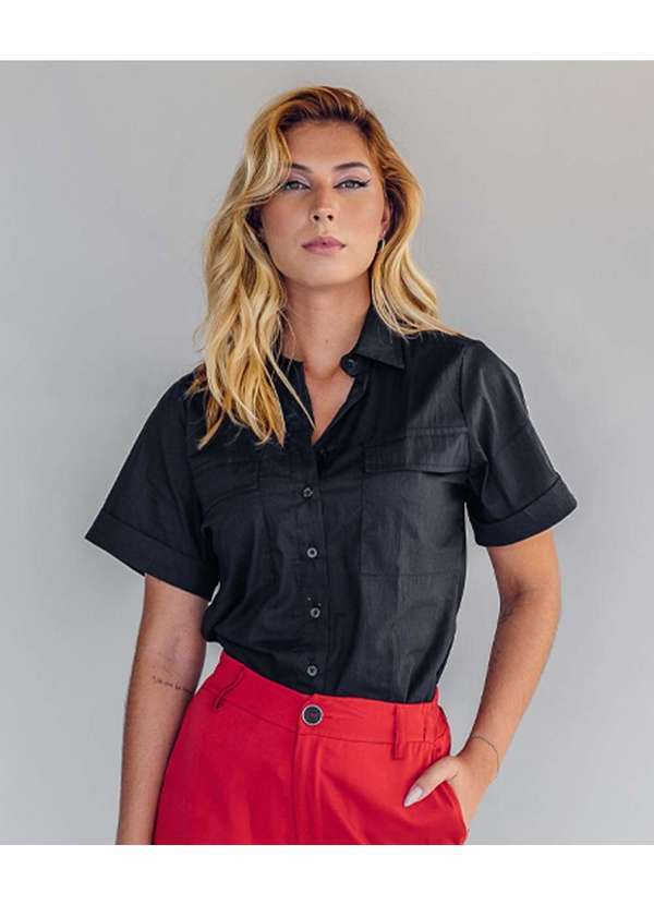 Conigli Design - Camisa Manga Curta Tricoline Lisa Preto