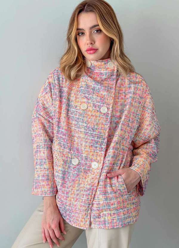 Conigli Design - Casaco Zurich Alfaiataria Transpassado Tweed Colorido Multicores