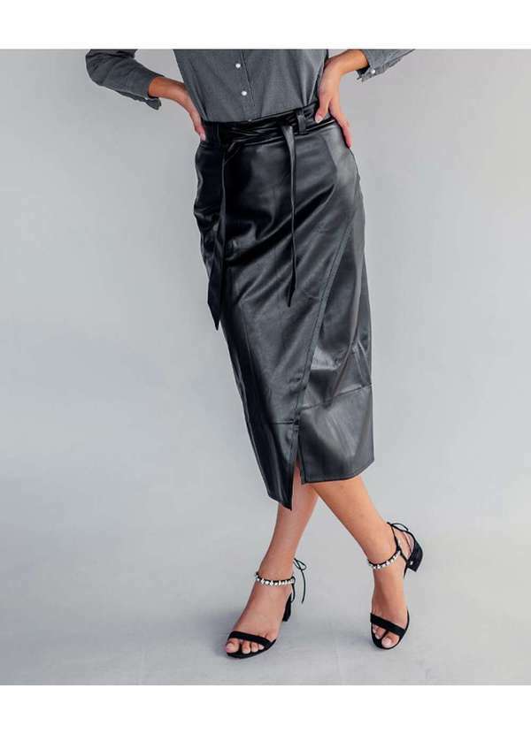 Conigli Design - Saia Lapis Valencia Transpassada Pu Preto