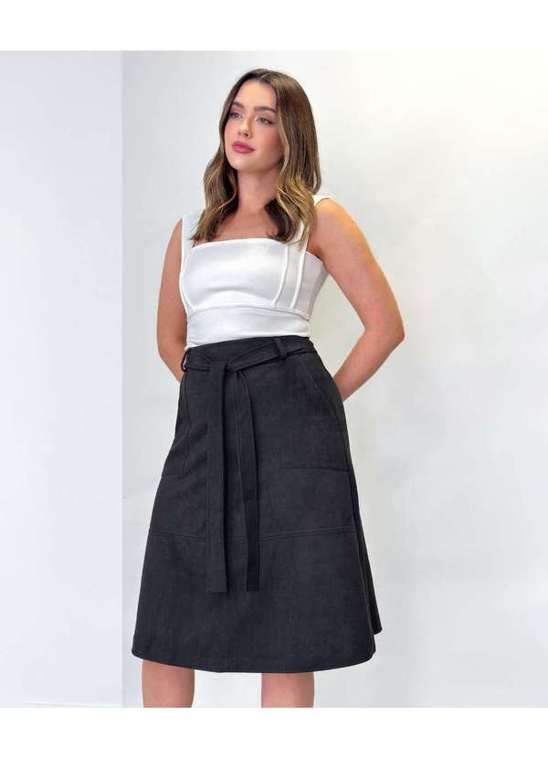 Tecido Suede Saia Preta Suede Saia Midi Viena Suede Evase Lisa