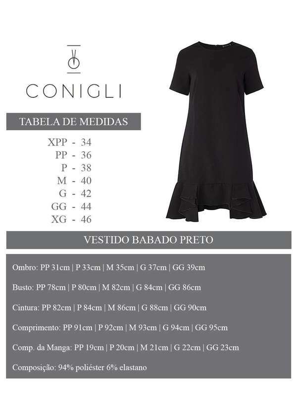 Conigli Design - Vestido Curto Babado Manga Curta Liso Preto 6